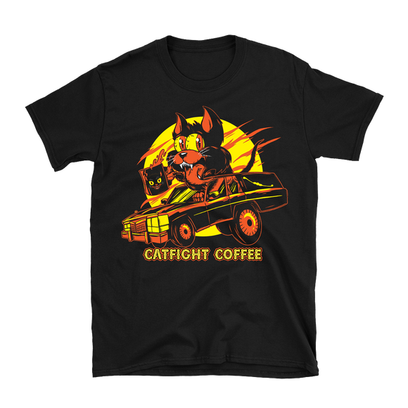 Catfight Coffee - Hearse Cartoon T-Shirt - Black