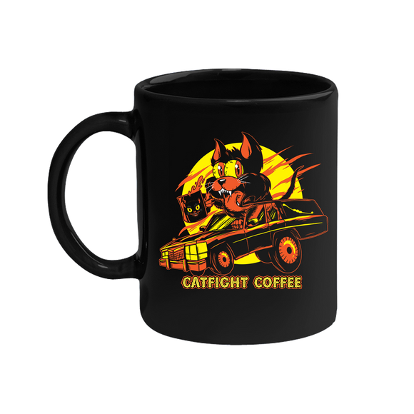 Catfight Coffee - Hearse Cartoon Mug - Black