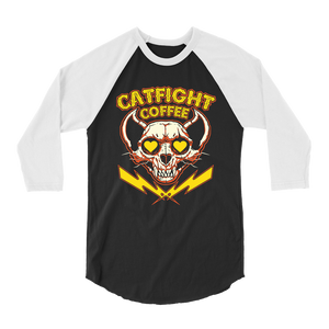 Catfight Coffee - Valentine's Skull Raglan - Black/White