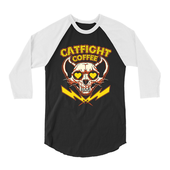 Catfight Coffee - Valentine's Skull Raglan - Black/White