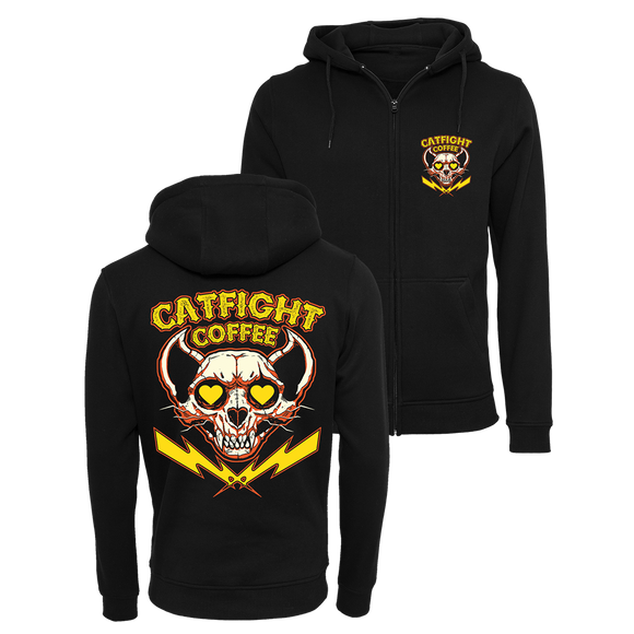 Catfight Coffee - Valentine's Skull Zip Hoodie - Black